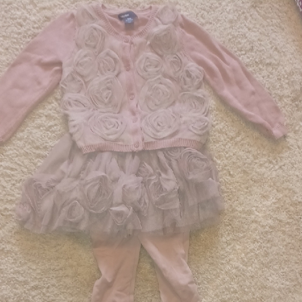 Pinkish Brown Baby Gap Floral Cardigan and Tulle Dress Set Size 10-24 Months.